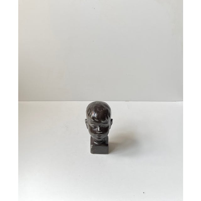 1950s Mid-Century Danish Boy Head Bust in Glazed Ceramic by Johgus Bornholm, 1950s For Sale - Image 5 of 12