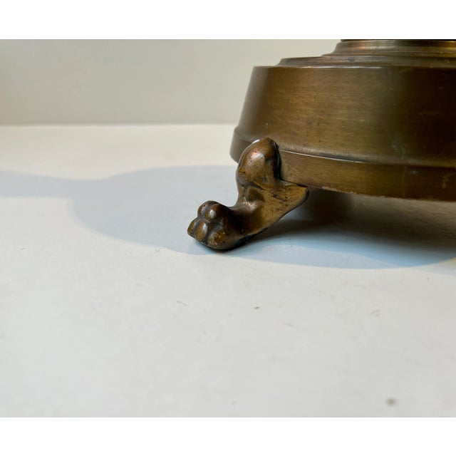 1930s Danish Bronze Lion Paw Table Lamp with Pink Shade, 1930s For Sale - Image 5 of 9