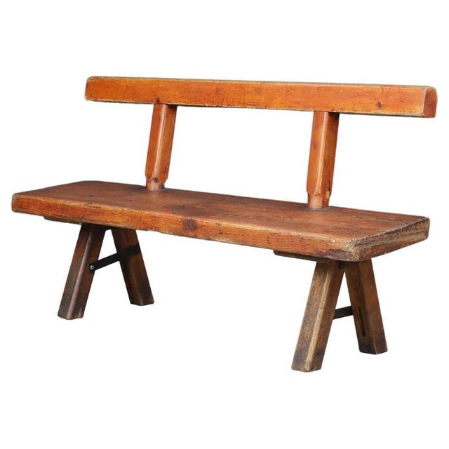 Large Brutalist Patinated Pine Bench attributed to Mobichalet, Belgium, 1950s For Sale - Image 10 of 10