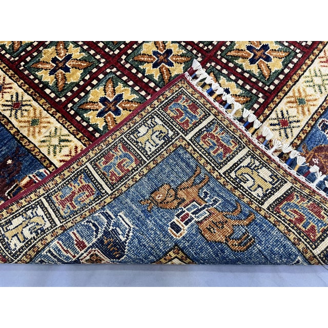 Pictorial Sultani Wool Rug With Horse Border, Blue and Cream, 4'11" X 6'7" For Sale - Image 15 of 15