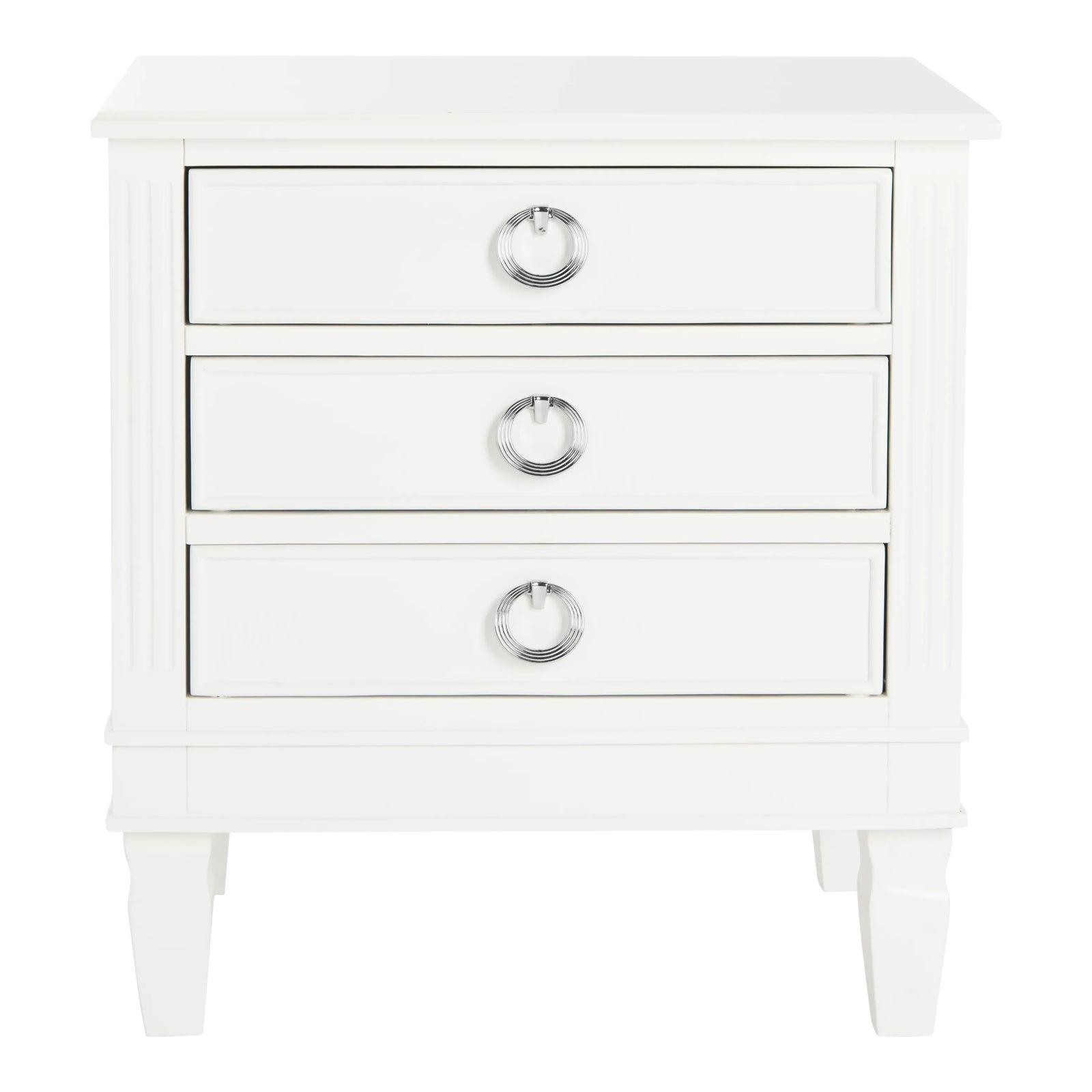Three Drawer Nightstand in White | Chairish