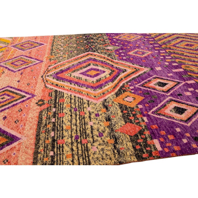 2020s Modern Oversize Moroccan Style Handmade Purple and Peach Boho Designed Wool Rug For Sale - Image 5 of 11