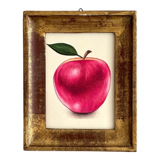 Original Hand-Painted Apple Painting, Framed in a Vintage Italian Frame For Sale