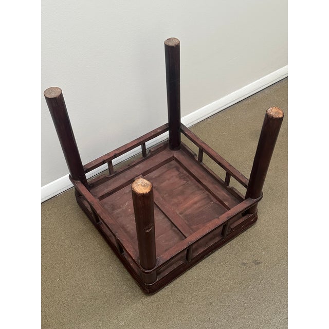 Chinese Antique Square Elm Stool / Table With Round Legs, Circa 1890. For Sale - Image 13 of 15