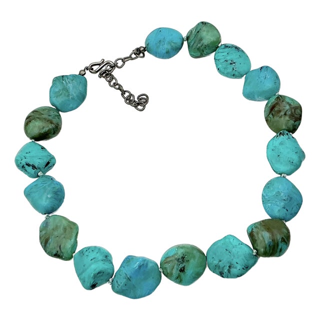 1980s Southwestern Navajo Boho Chic Faux Turquoise Nugget Beaded Necklace, 19”. For Sale