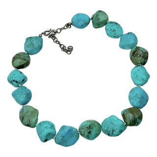 1980s Southwestern Navajo Boho Chic Faux Turquoise Rock Beaded Necklace, 19” For Sale