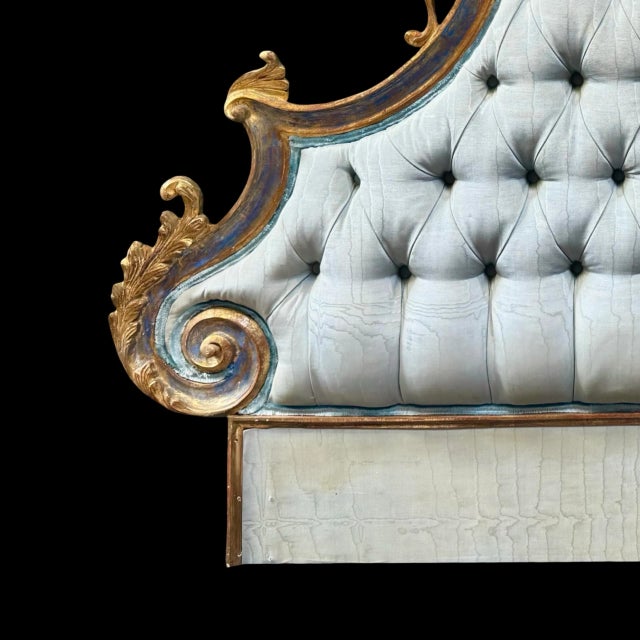 Wood Antique Italian Gilded Twin Headboards With Tufted Upholstery, Pair For Sale - Image 7 of 9