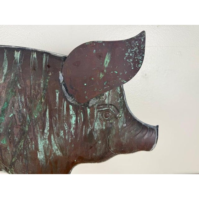 Antique Copper Pig Folk Art Weathervane on Custom Iron Stand For Sale - Image 10 of 12