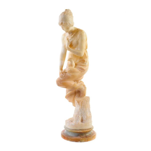 Female with Birds Alabaster Sculpture For Sale
