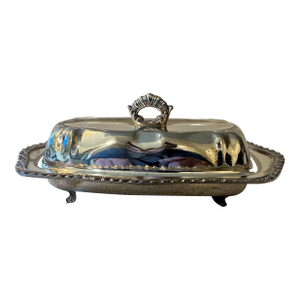 1950s Silverplate and Glass Butter Dish