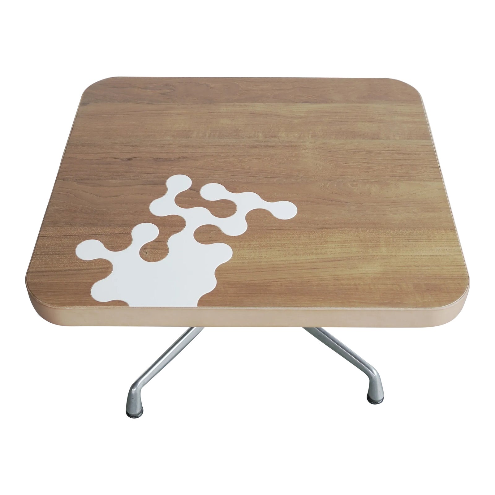 Modern Teak Table With Corian Inlay | Chairish