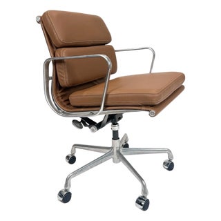 Eames for Herman Miller Aluminum Group Soft Pad Management Chair - Brown Leather For Sale