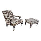 George Smith Edwardian Style Chair and Ottoman For Sale