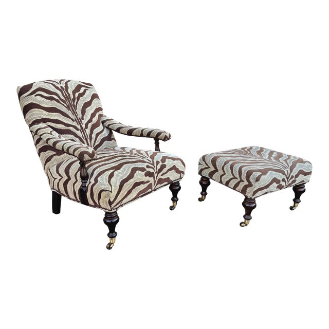 George Smith Edwardian Style Chair and Ottoman For Sale