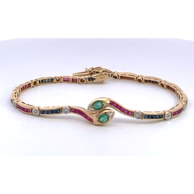 Vintage Yellow Gold Snake Bracelet With Emeralds, Rubies, and Diamonds For Sale - Image 13 of 13