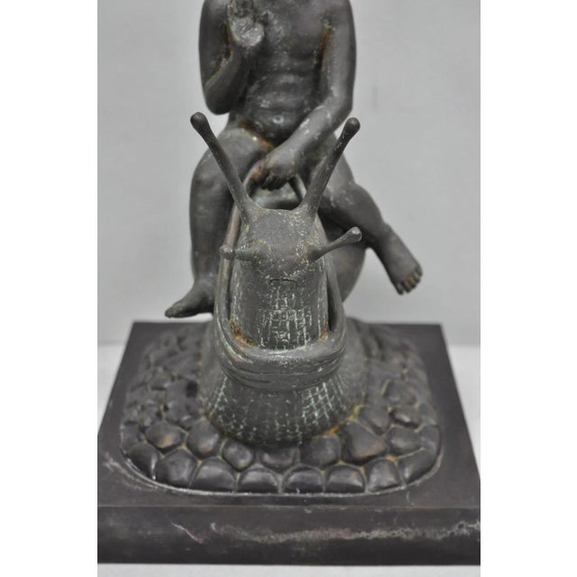 Vintage Mythical Bronze Cherub Riding Snail Sculpture Figure Attr Maitland Smith For Sale In Philadelphia - Image 6 of 18