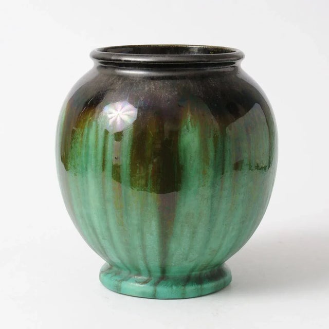 Charcoal Antique Green Glazed Ceramic Vase from Faiencerie Thulin For Sale - Image 8 of 8