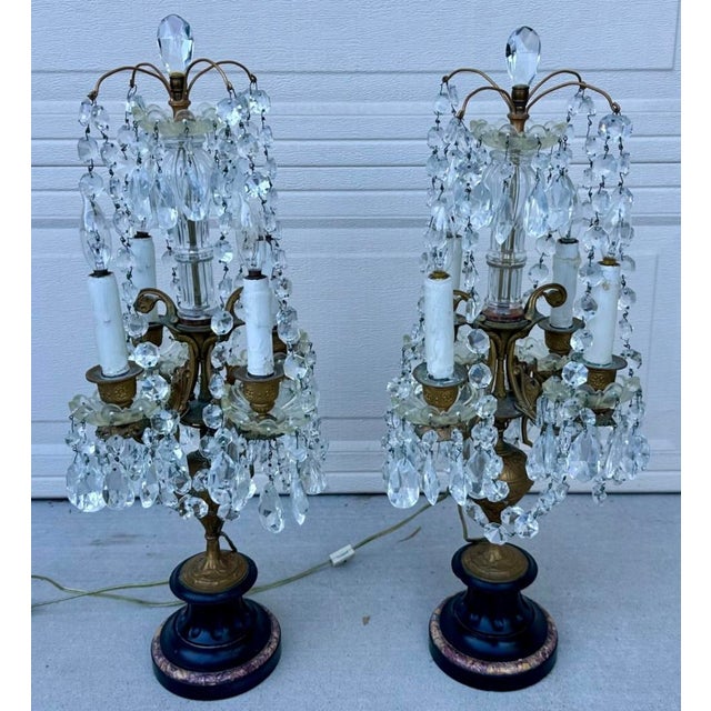 French Antique Girandole Candelabra Crystal Chandelier Table Lamps - a Pair For Sale - Image 13 of 18
