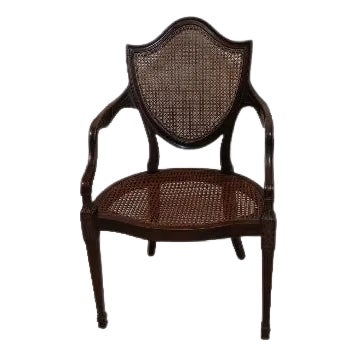 1970s Vintage French Mahogany Wood Armchair Cane For Sale