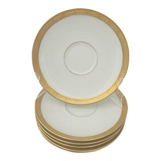Vintage C. Ahrenfeldt Set of 6-24kt Gold Rim Saucers For Sale