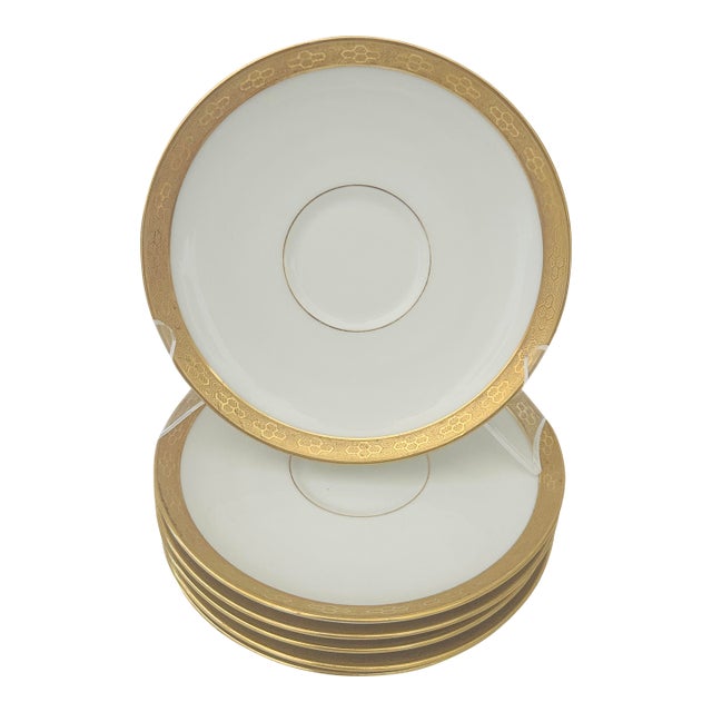 Vintage C. Ahrenfeldt Set of 6-24kt Gold Rim Saucers For Sale