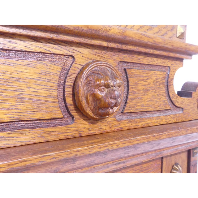 Antique Gothic Wooden Wall Cabinet with Ornate Brass Hinges and Lion Head, 1940s For Sale - Image 9 of 11