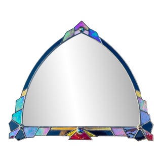 Art Decor Iridescent Stain Glass Gothic Arched Mirror, Vintage Tiffany Inspired Mirror For Sale