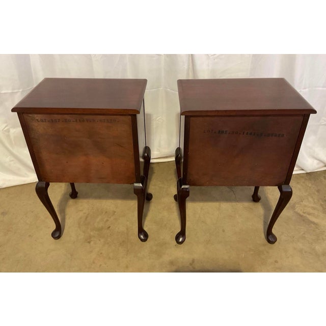 Brown Pair of 1940’s Solid Mahogany Queen Anne Night Stands For Sale - Image 8 of 11