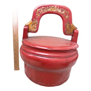 Antique Chinese Qing Era Lacquered Wood Wedding / Water Basket Box For Sale