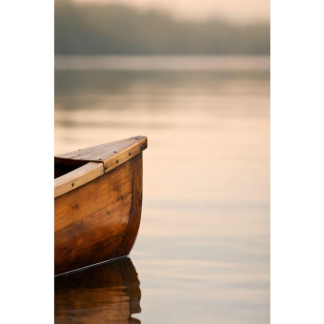 Contemporary Wooden Canoe Reflection, Minimalist Lake Art Print, 24″ × 36″ For Sale - Image 3 of 8