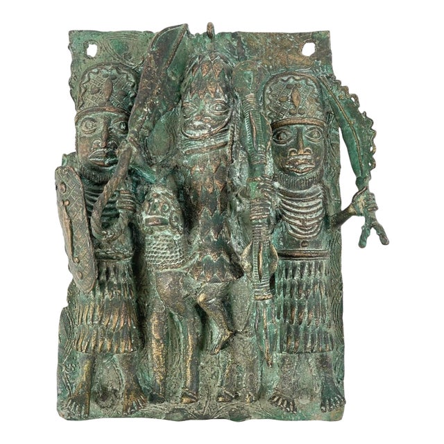 Early 20th Century Benin Bronze Adorned Cast Plaque For Sale