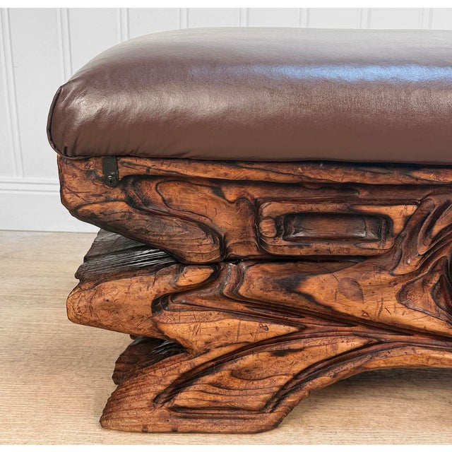 Wood Vintage Witco Tiki Carved Wood Bench For Sale - Image 7 of 11