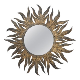 20th Century Iron Gilded Sun Mirror For Sale