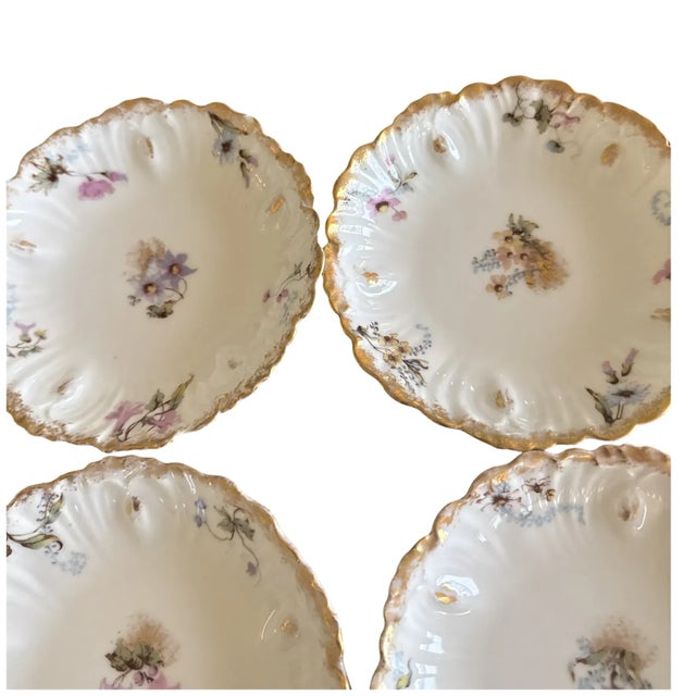 Ceramic Antique Botanical Limoges Porcelain Berry Dessert Set Platter 8 Bowls Floral Gilt For Sale - Image 7 of 15