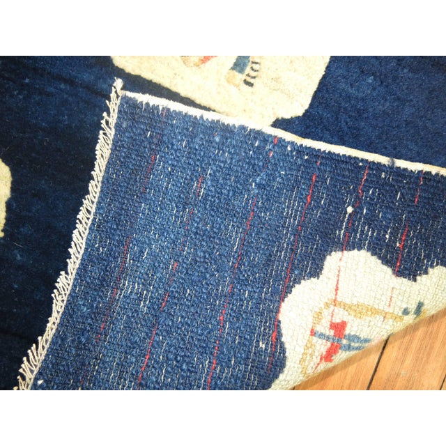 Early 20th Century Midnight Blue Chinese Folk Art Throw Rug For Sale In New York - Image 6 of 6