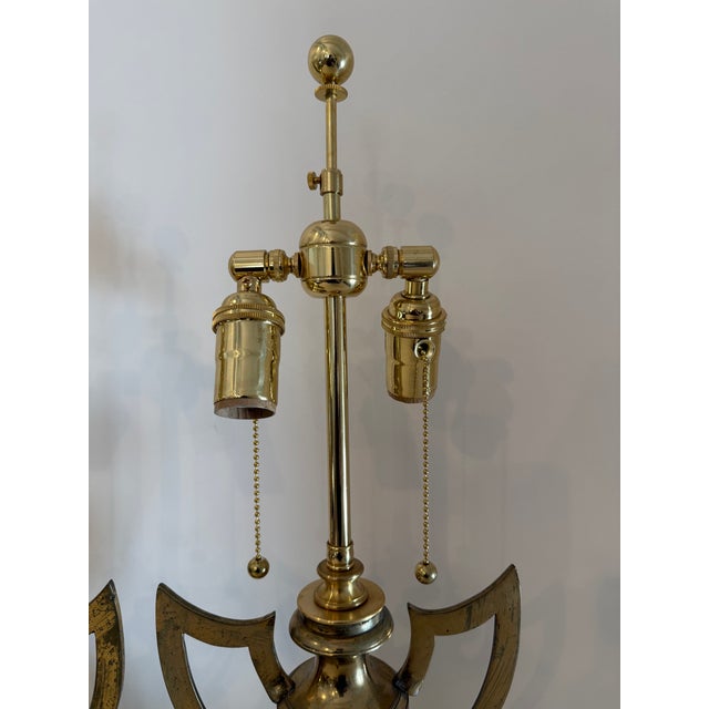 Pair of Vintage English Brass Trophy Form Winged Urn Lamps For Sale - Image 14 of 16