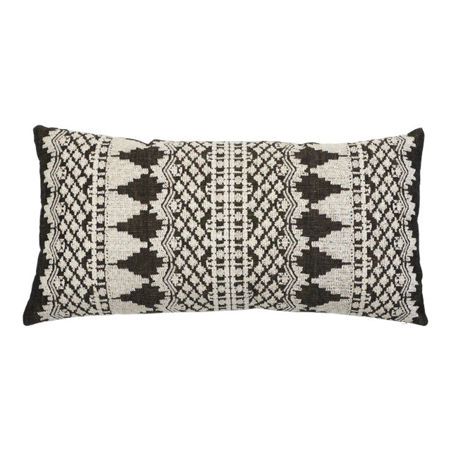 Schumacher Wentworth Embroidery Lumbar Pillow in Carbon For Sale
