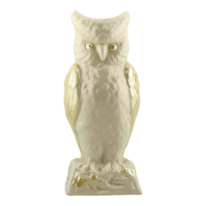 Belleek Owl Vase, Irish Porcelain, 8-1/4", 6th Mark (1965–1980), Cream With Yellow Pearl Accents
