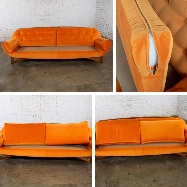 Mid-20th Century MCM Adrian Pearsall Style Gondola Sofa Orange Velveteen Fabric For Sale - Image 13 of 18