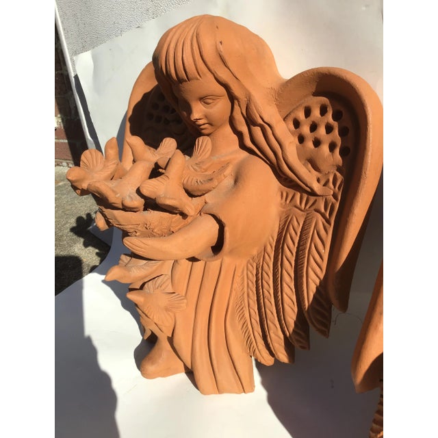 Mid 20th Century Vintage Angel Mexico Terracotta Wall Girl Bird Sculpture For Sale - Image 5 of 8