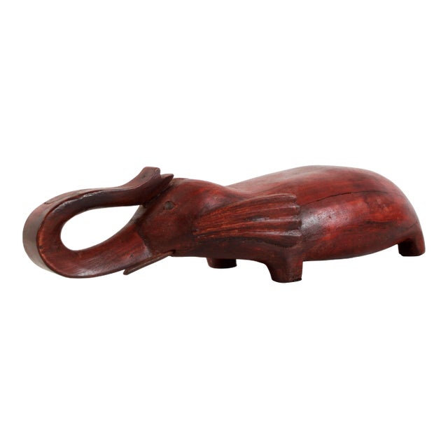 Carved Chinese Elephant Opium Pillow in Oxblood Red For Sale