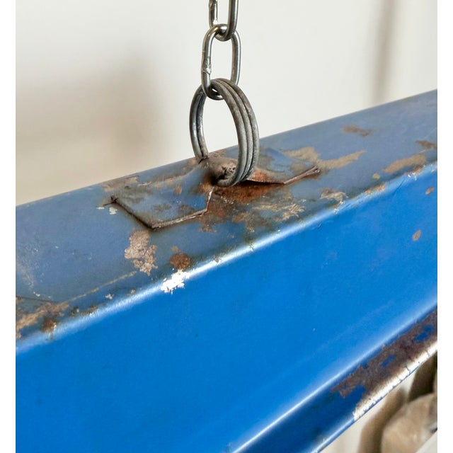 Industrial Blue Hanging Tube Light, 1970s For Sale - Image 9 of 18