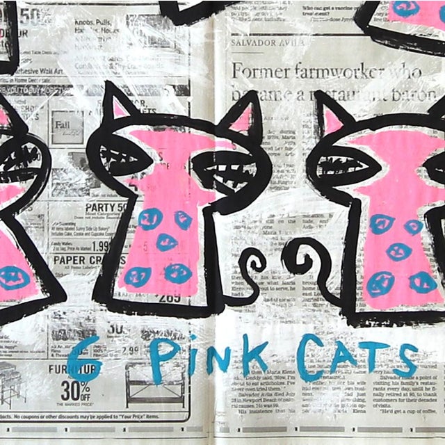 6 Pink Cats - Original Quirky Figurative Animal Pop Art Painting by Gary John For Sale In Los Angeles - Image 6 of 7