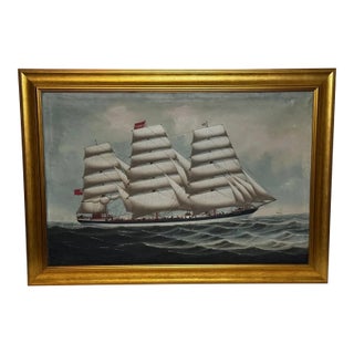 Large Antique Maritime Oil of the Square Rigger Wiscombe Park c.1910-1917 For Sale