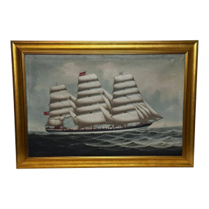 Large Antique Maritime Oil of the Square Rigger Wiscombe Park c.1910-1917