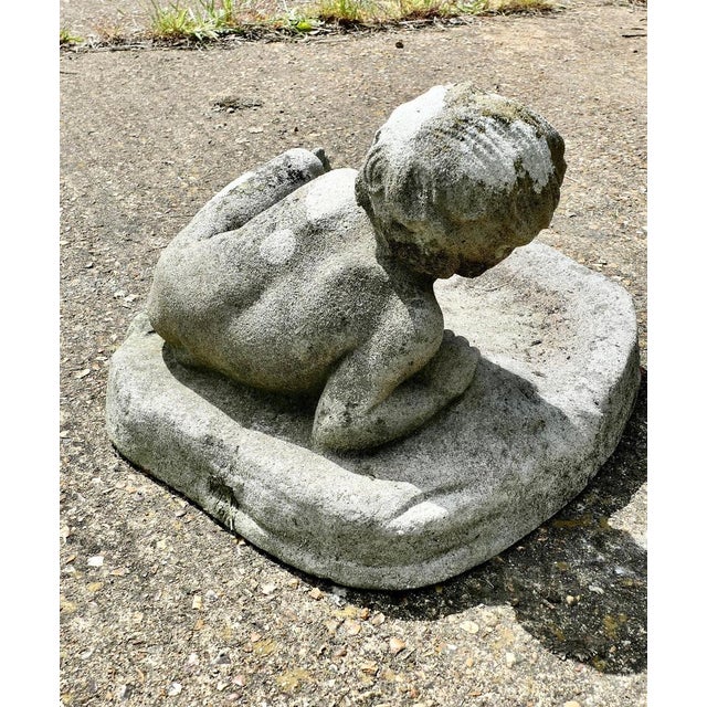 Stone Garden Bird Bath with Small Child Feeding the Birds, 1950 For Sale - Image 7 of 8