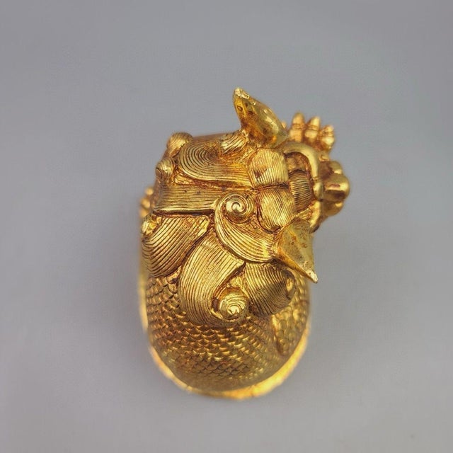 Gilt Bronze Qilin Paperweight – 3.9" Mythical Beast Sculpture With Scale Detail For Sale In Los Angeles - Image 6 of 9