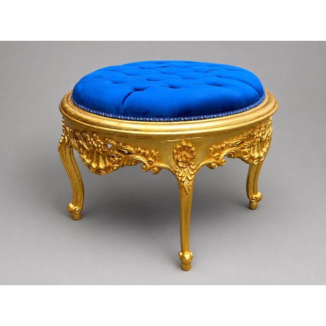 1980s Italian Rococo Gold Beech Blue Velvet Bench - 1 Pc For Sale - Image 12 of 12