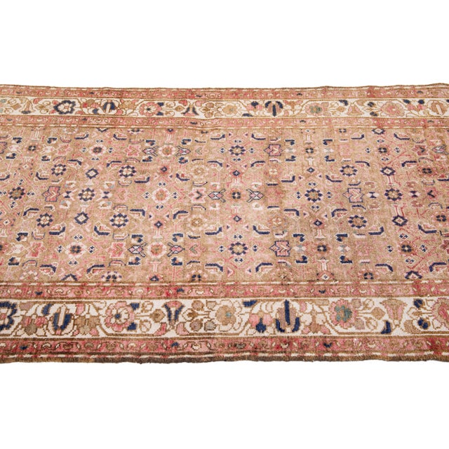 1960s 1960s Vintage Malayer Shabby Chic Peach Handmade Floral Wool Runner For Sale - Image 5 of 9