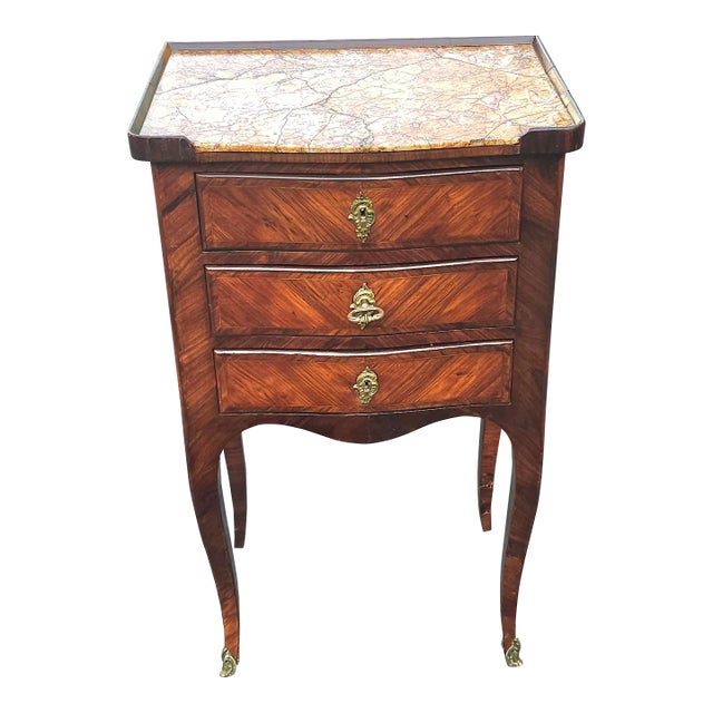 Late 18th Century French Louis XVI Marquetry Kingwood Inset Marble Top With Lock For Sale